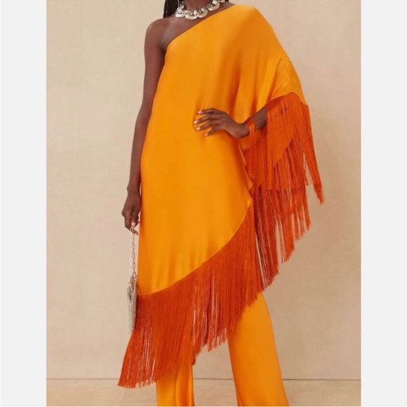 cult gaia Other - Orange Fringe One-Shoulder Jumpsuit